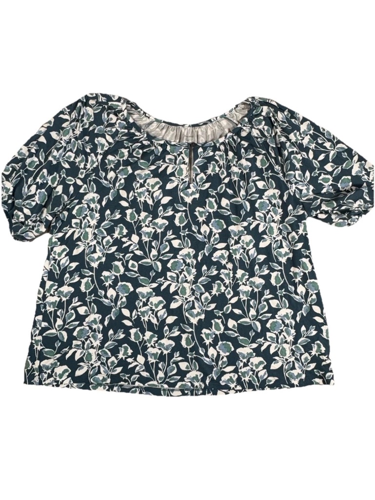 Garnet Hill Nwot Jersey Floral Print Short Sleeve Key Hole Top Casual Size L